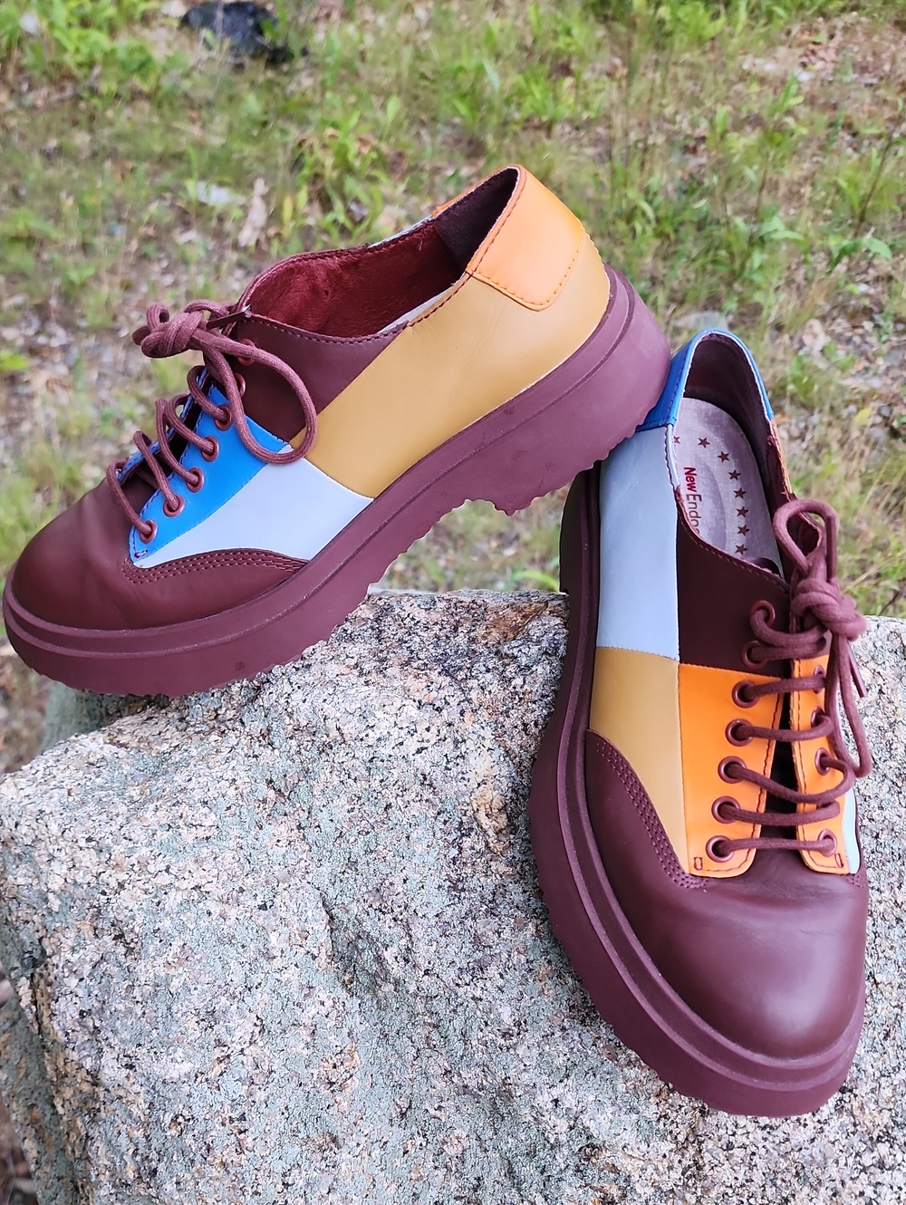 Multicolor Camper Platform Oxfords - Brown, Yellow, Blue, Size 9